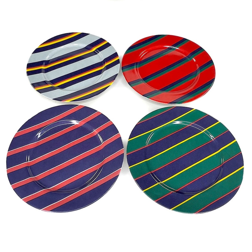 Block Spal Vintage Regimental Stripes Porcelain Dessert Plates - 4